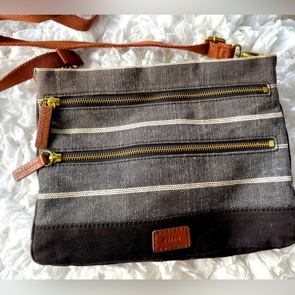Fossil Fiona black denim crossbody purse